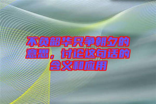 不負(fù)韶華只爭朝夕的意思，討論這句話的含義和應(yīng)用