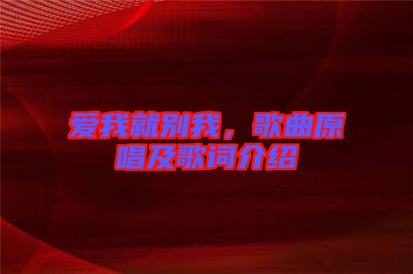 愛(ài)我就別我，歌曲原唱及歌詞介紹