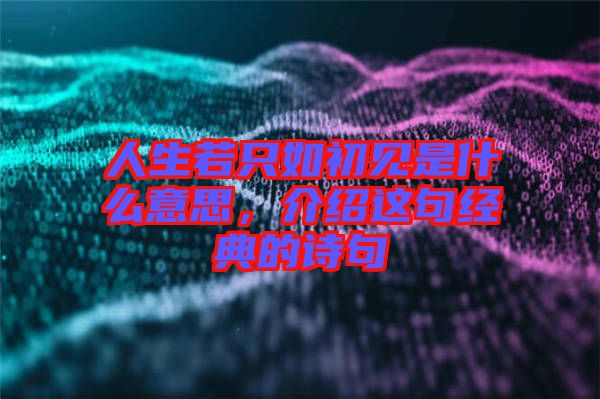 人生若只如初見是什么意思，介紹這句經(jīng)典的詩句