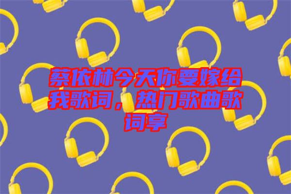 蔡依林今天你要嫁給我歌詞，熱門歌曲歌詞享