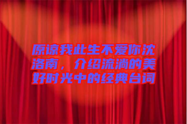 原諒我此生不愛你沈洛南，介紹流淌的美好時光中的經(jīng)典臺詞