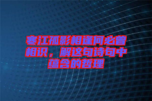 寒江孤影相逢何必曾相識(shí)，解這句詩(shī)句中蘊(yùn)含的哲理