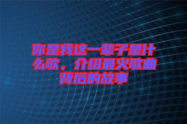 你是我這一輩子是什么歌，介紹最火歌曲背后的故事