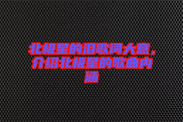 北極星的淚歌詞大意，介紹北極星的歌曲內(nèi)涵