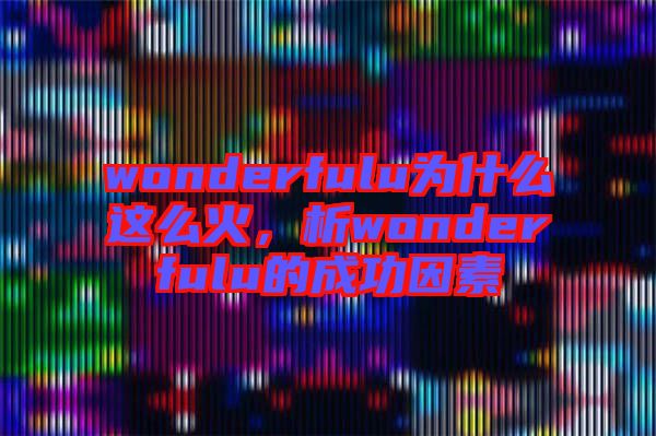 wonderfulu為什么這么火，析wonderfulu的成功因素