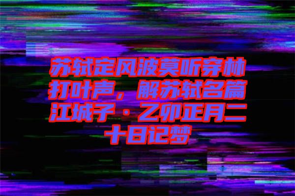 蘇軾定風(fēng)波莫聽穿林打葉聲，解蘇軾名篇江城子·乙卯正月二十日記夢