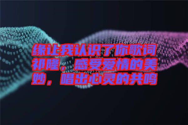 緣讓我認(rèn)識(shí)了你歌詞祁隆，感受愛(ài)情的美妙，唱出心靈的共鳴