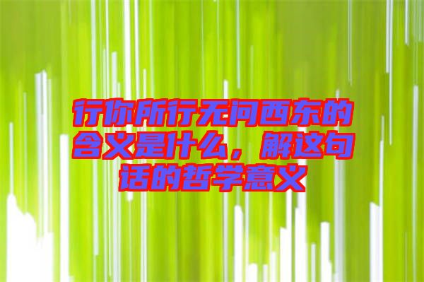 行你所行無問西東的含義是什么，解這句話的哲學意義