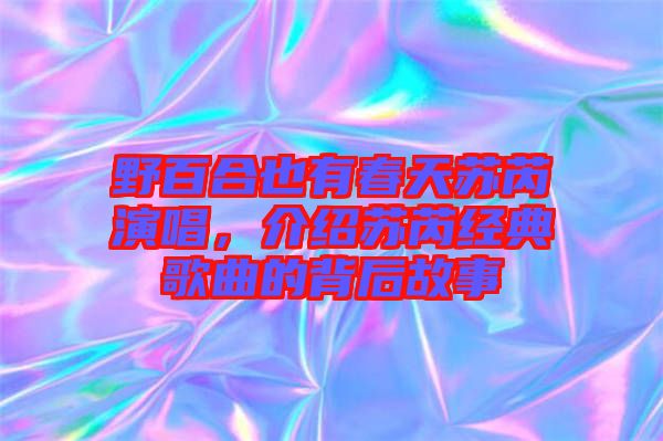 野百合也有春天蘇芮演唱，介紹蘇芮經(jīng)典歌曲的背后故事