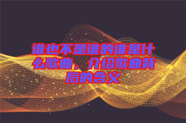 誰也不是誰的誰是什么歌曲，介紹歌曲背后的含義