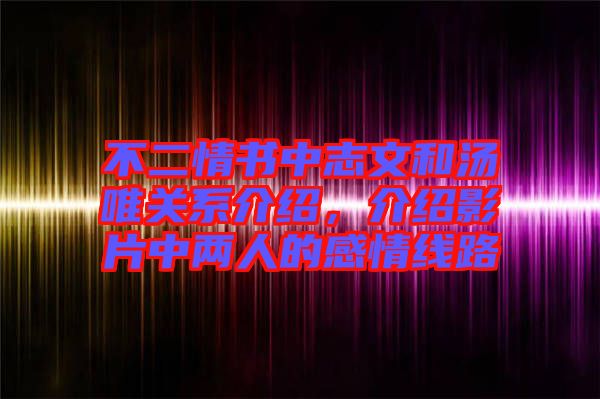 不二情書中志文和湯唯關(guān)系介紹，介紹影片中兩人的感情線路