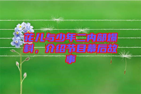 花兒與少年二內(nèi)部爆料，介紹節(jié)目幕后故事