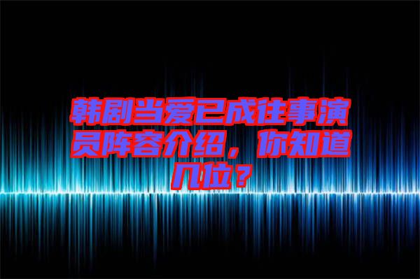 韓劇當愛已成往事演員陣容介紹，你知道幾位？